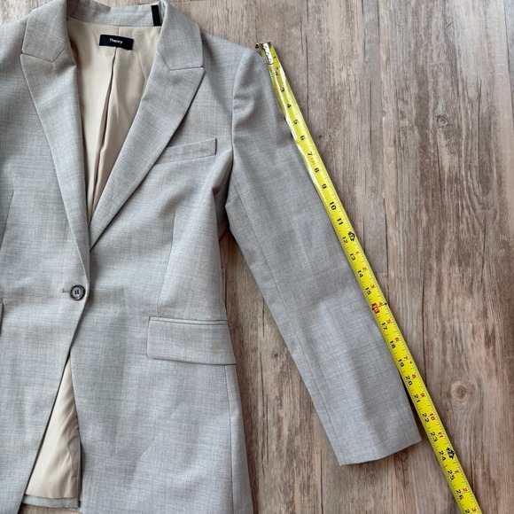 Theory Women Light Gray Wool Blend Classic Suit Blazer Sz 6 Lightweight Business - Picture 9 of 13